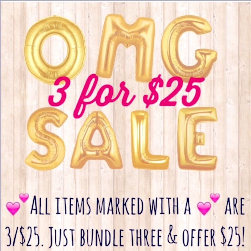 Sale on all items with a 💕 . Bundle 3 & offer $25